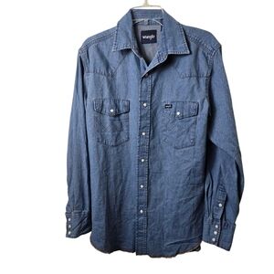 Vintage Wrangler Long Sleeve Pearl Snap Shirt Western Work Cotton Cowboy Rodeo M